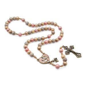 Terço Mãe de Todas as Mães em Madeira Tons Suaves Rosé 8mm