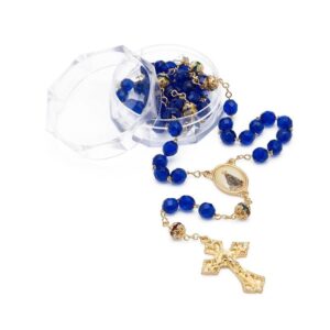 Terço Nossa Senhora Aparecida em Cristal Azul 8mm com Detalhes Dourados