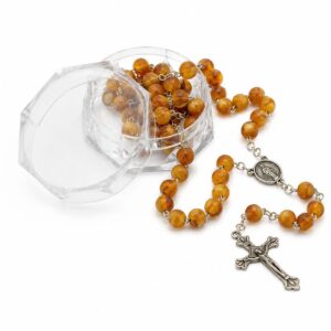 Terço Mesclado em Tons Âmbar 8mm com Detalhes Prata Envelhecida