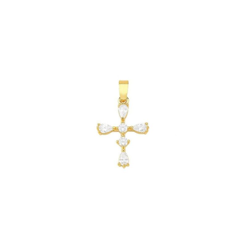 Pingente Cruz Cravejada – Semijoia com Banho de Ouro